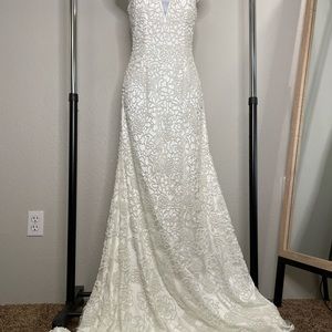 Sherri Hill dress white beaded roses gown size 2